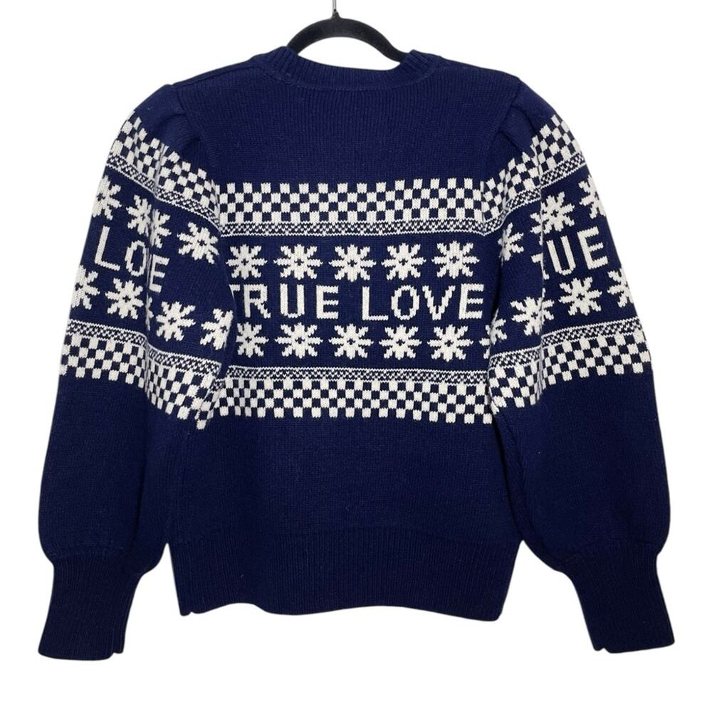 Sandro Paris Navy Blue White Wool Blend True Love Luciano Sweater - 2 Medium - Picture 3 of 13